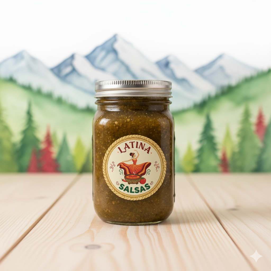 A mason jar of LatinaSalsas Medium Hot Green/Verde Salsa